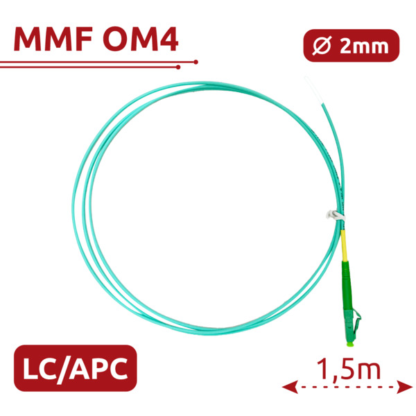SAFIRE SF-LC-APC-OM4-0015M-D20-A Pigtail de fibra óptica - Fibra multimodo OM4 - Conector LC APC simplex - Longitud 1.5m - Cubie