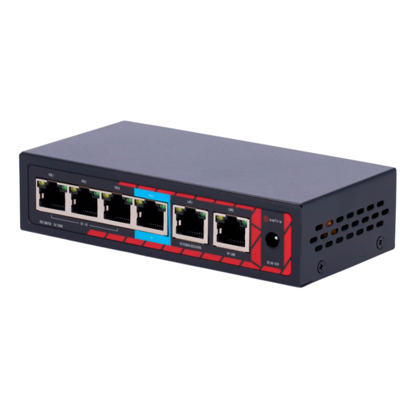 SAFIRE SF-POE-EXT0604-60 Safire Indoor Hi-PoE Extender Switch - Amplía alcance alimentación PoE - 4 puertos PoE + 2 Uplink RJ45 (1)
