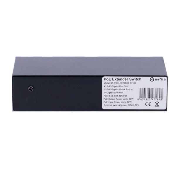 SAFIRE SF-POE-EXT0604-GF-60 Safire Indoor POE extender Switch - Amplía alcance alimentación POE - 4 puertos PoE + 1 Uplink RJ45 (5)