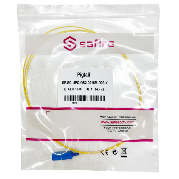 SAFIRE SF-SC-UPC-OS2-0015M-D09-Y Pigtail de fibra óptica - Fibra monomodo OS2 - Conector SC UPC simplex - Longitud 1.5m - Cubier (3)