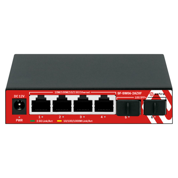 SAFIRE SF-SW06-2AZXF Switch Multigagibit 2,5Gbps - 4 puertos + 2 Uplink SFP 10G - Velocidad de puertos 2,5/1Gbps - Tasa de ree