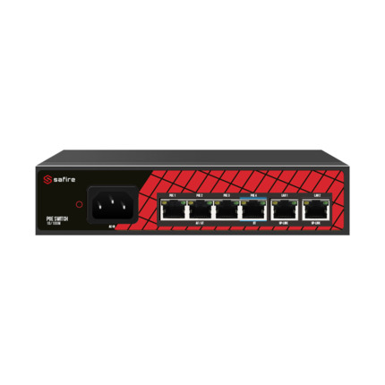Comprar SAFIRE SF-SW0604HIPOE-60 Safire Switch Hi-PoE - 4 puertos PoE + 2 Uplink RJ45 - Velocidad de puertos 10/100Mbps - 3 Puertos PoE+ 30W + 1 Puerto Hi-PoE 60W - Potencia PoE total de 60W - PoE Watchdog / Auto PoE Extendido Hasta 250m