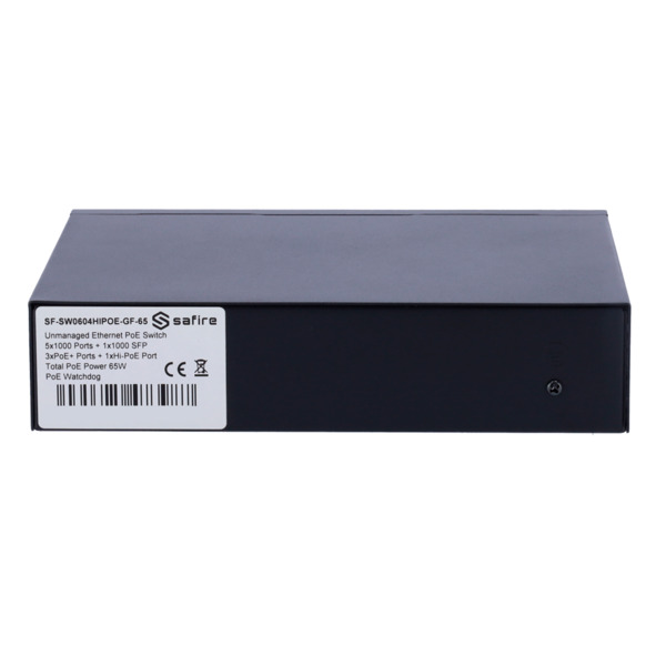 SAFIRE SF-SW0604HIPOE-GF-65 Safire Switch Hi-PoE - 4 puertos PoE + 1 Uplink RJ45 + 1 Uplink SFP - Velocidad de puertos Gigabit 1 (5)