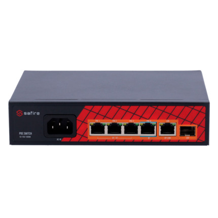 Comprar SAFIRE SF-SW0604HIPOE-GF-65 Safire Switch Hi-PoE - 4 puertos PoE + 1 Uplink RJ45 + 1 Uplink SFP - Velocidad de puertos Gigabit 10/100/1000Mbps - 3 Puertos PoE+ 30W + 1 Puerto Hi-PoE 60W - PoE Watchdog - Hasta 65W Potencia PoE total