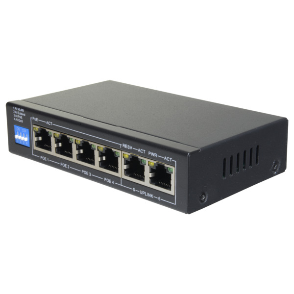 SAFIRE SF-SW0604POE-60 Switch PoE - 4 puertos PoE + 2 Uplink RJ45 - Velocidad hasta 100 Mbps en todos los puertos - Hasta 60W en (5)