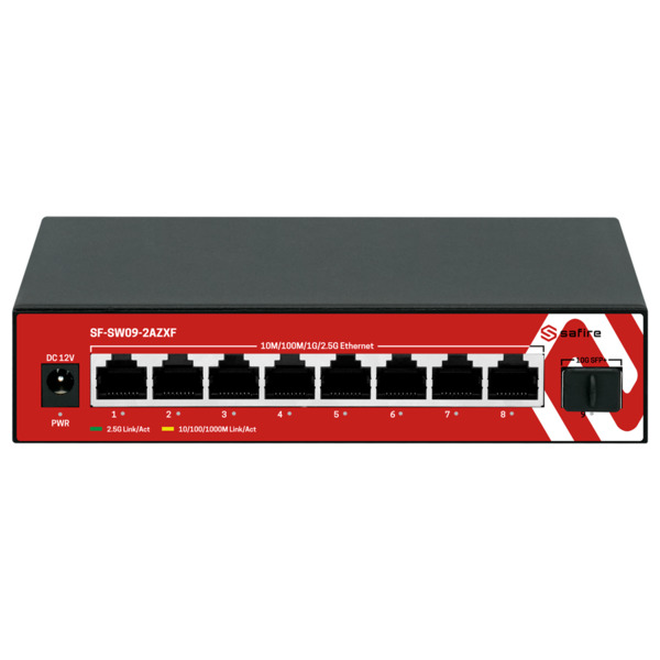SAFIRE SF-SW09-2AZXF Switch Multigagibit 2,5Gbps - 8 puertos + 1 Uplink SFP 10G - Velocidad de puertos 2,5/1Gbps - Tasa de ree