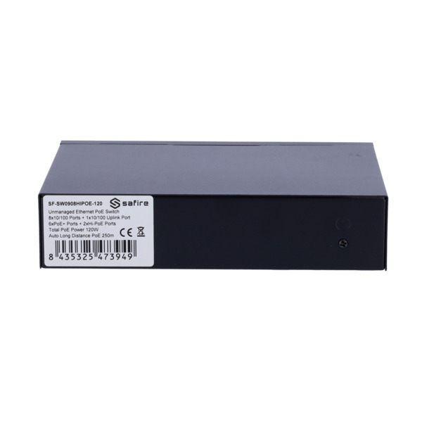 SAFIRE SF-SW0908HIPOE-120 Safire Switch Hi-PoE - 8 puertos PoE + 1 Uplink RJ45 - Velocidad de puertos 10/100Mbps - 6 Puertos PoE (5)