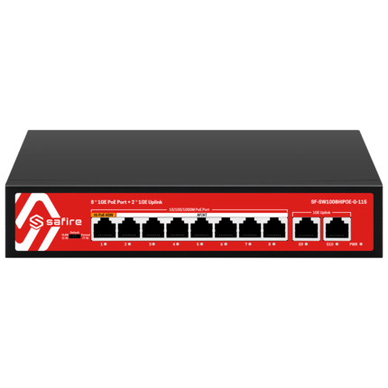 Comprar SAFIRE SF-SW1008HIPOE-G-115 Safire Switch Hi-PoE - 8 puertos PoE + 2 Uplink RJ45 - 10x 10/100/1000Mbps - 7 Puertos PoE+ 30W + 1 Puertos Hi-PoE 60W - PoE Watchdog - Hasta 115W Potencia PoE total