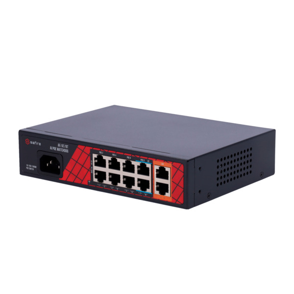SAFIRE SF-SW1008HIPOE-H-120 Safire Switch Hi-PoE - 8 puertos PoE + 2 Uplink RJ45 - Hibrido 8x10/100Mbps + 2x10/100/1000Mbps - 6 (3)