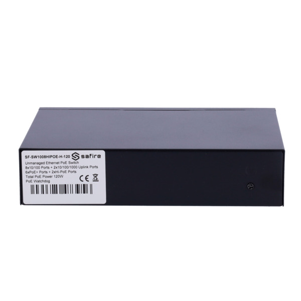 SAFIRE SF-SW1008HIPOE-H-120 Safire Switch Hi-PoE - 8 puertos PoE + 2 Uplink RJ45 - Hibrido 8x10/100Mbps + 2x10/100/1000Mbps - 6 (5)