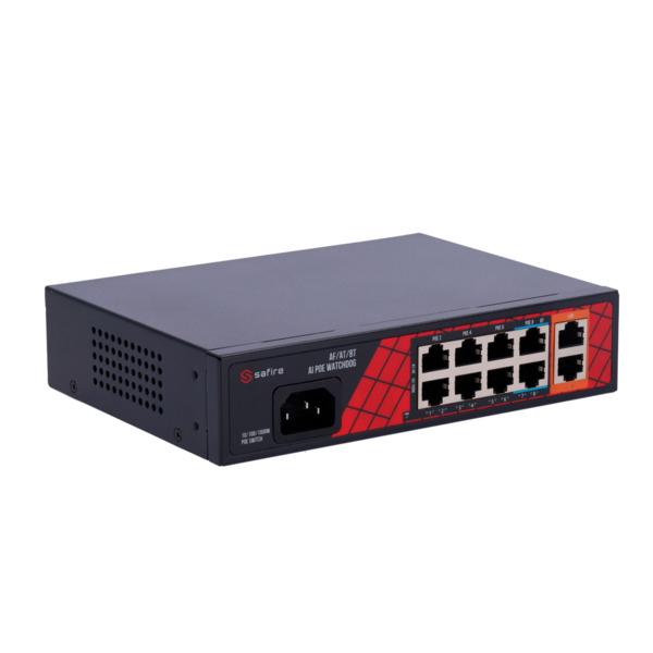 SAFIRE SF-SW1008HIPOE-H-120 Safire Switch Hi-PoE - 8 puertos PoE + 2 Uplink RJ45 - Hibrido 8x10/100Mbps + 2x10/100/1000Mbps - 6 (1)