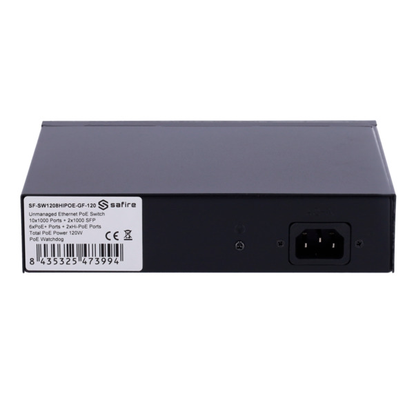 SAFIRE SF-SW1208HIPOE-GF-120 Safire Switch Hi-PoE - 8 puertos PoE + 2 SFP + 2 RJ45 - Velocidad de puertos Gigabit 10/100/1000Mbp (5)