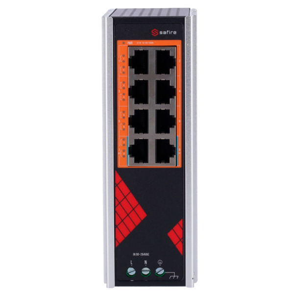 SAFIRE SF-SWI08HIPOE-G-AC-130-DIN Safire Switch Industrial Alimentación AC 90~264V - 8 puertos Gigabit 10/100/1000Mbps - 6 Puert (1)