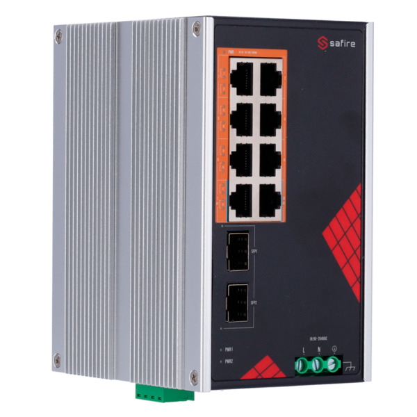 SAFIRE SF-SWI1008HIPOE-GF-AC-130-DIN Safire Switch Industrial Alimentación AC y DC - 8 puertos Gigabit + 2 SFP Gigabit - 6 Puert (3)