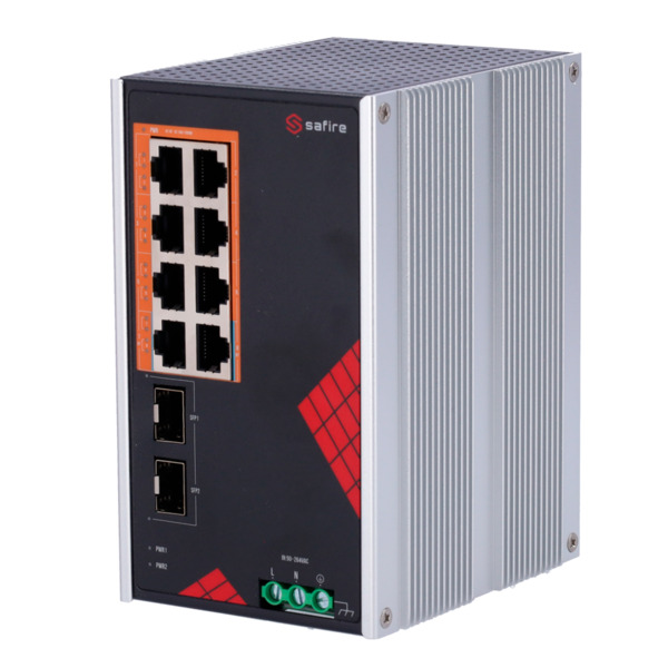 SAFIRE SF-SWI1008HIPOE-GF-AC-130-DIN Safire Switch Industrial Alimentación AC y DC - 8 puertos Gigabit + 2 SFP Gigabit - 6 Puert