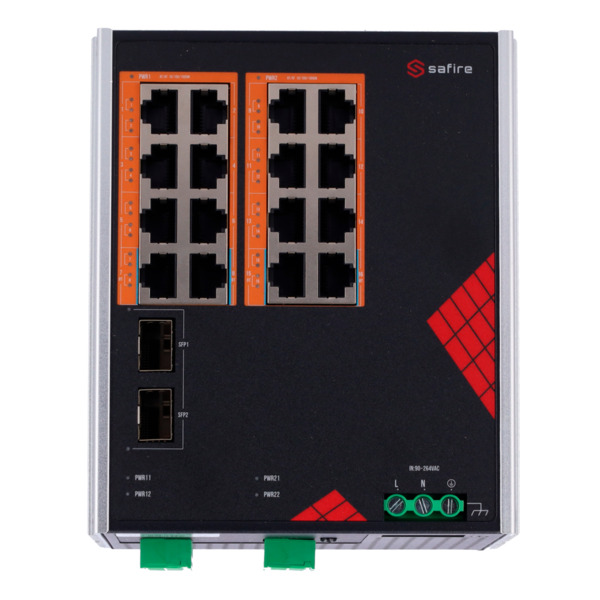 SAFIRE SF-SWI1816HIPOE-GF-AC-260-DIN Safire Switch Industrial Alimentación AC y DC - 16 puertos Gigabit + 2 SFP Gigabit - 12 Pue (1)