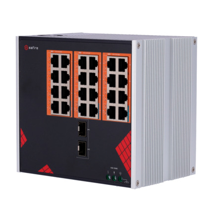 Comprar SAFIRE SF-SWI2624HIPOE-GF-AC-390-DIN Safire Switch Industrial Alimentación AC 90~264V - 24 puertos Gigabit + 2 SFP Gigabit - 18 Puertos PoE+ 30W + 6 Puertos Hi-PoE 60W - PoE Watchdog - Hasta 390W Potencia PoE total - Instalación carril DIN