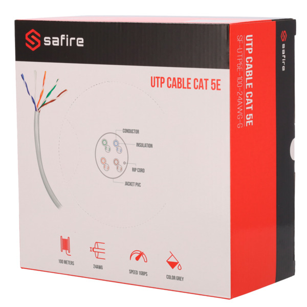 SAFIRE SF-UTP5E-100-24AWG-G Safire Cable UTP categoría 5E - Conductor CCA - Diámetro 24 AWG-0,52mm -  Cumple con 90m Fluke test (3)