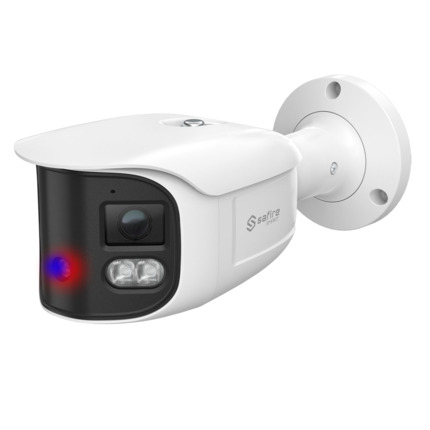 Comprar SAFIRE SMART SF-IPB180A-8I1-SL Safire Smart - Cámara Bullet IP gama I1 panorámica disuasoria - Resolución 8 Megapíxel (4640x1760) - Lente 2x2.8 mm (180º) | Metadatos de vídeo - AI: Clasificación de humano y vehículo - IP66 | PoE.af | Altavoz  y f