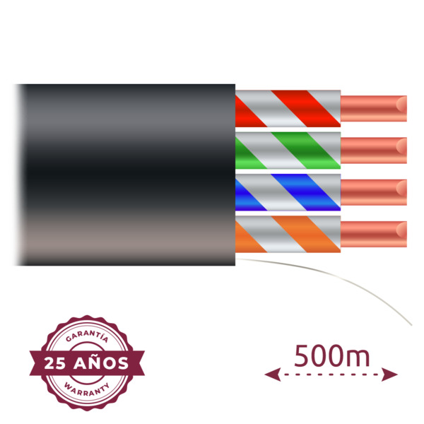 SAFIRE UTP6-500-OUTDOOR-CCA Cable UTP - Categoría 6 - Cumple con 90m Fluke test - Bobina de madera de cable 500 m - Conductor C