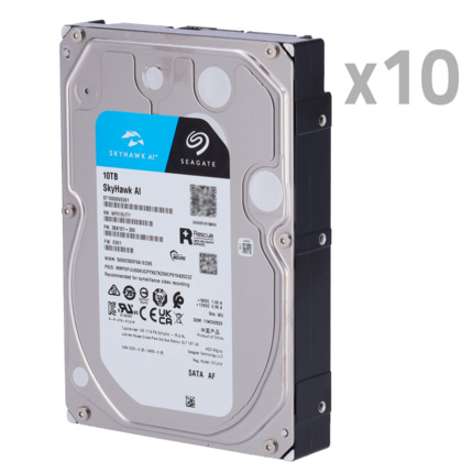 Comprar SEAGATE 10XHD10TB-S-AI Pack de discos duros - 10 unidades - Seagate SkyHawk ST10000VE0008  - Hasta 32 transmisiones de inteligencia artificial - 10 TB de almacenamiento - Especial para CCTV habilitada para inteligencia