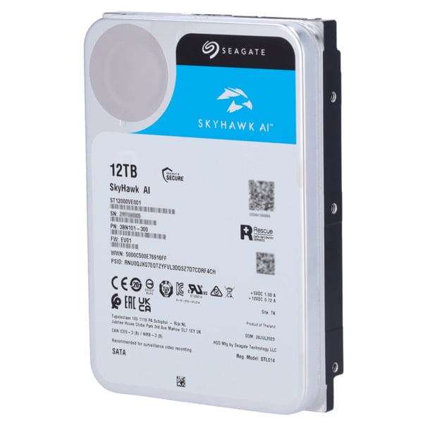 SEAGATE HD12TB-S-AI Disco duro Seagate Skyhawk AI - Capacidad 12 TB - Interfaz SATA 6 Gb/s - Hasta 32 transmisiones de inteligen