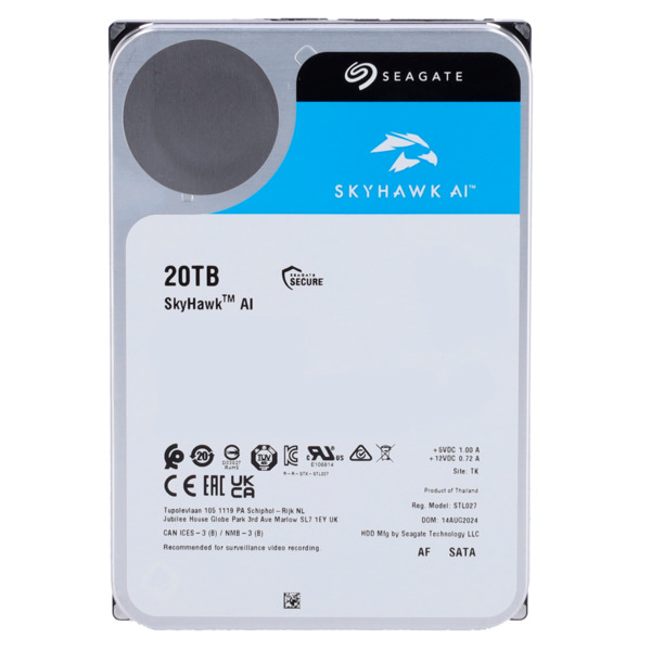 SEAGATE HD20TB-S-AI Disco duro Seagate Skyhawk AI - Capacidad 20 TB - Interfaz SATA 6 Gb/s - Hasta 32 transmisiones de inteligen (1)