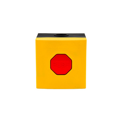 Comprar SS3 5R04 Pulsador SS3. Carcasa amarilla, botón rojo. Enclavable.