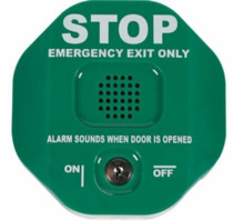 STI STI 6402/G Alarma para salida de puerta de emergencia de doble hoja. Anulación mediante llave. Color verde.