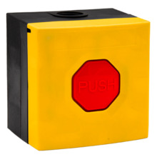 STI WSS3 5R14 Pulsador WSS3. Carcasa amarilla, botón rojo. No enclavable.