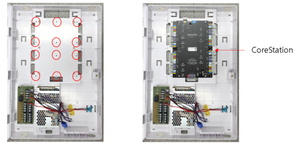 Suprema 48ENCR10 Caja de plástico APB para CoreStation con fuente de alimentación.