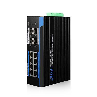 Switch Industrial Fast-Ring Hi-PoE 8 puertos Gigabit + 4 Uplink Gigabit SFP 270W 802.3af/at 6KV - Layer 2