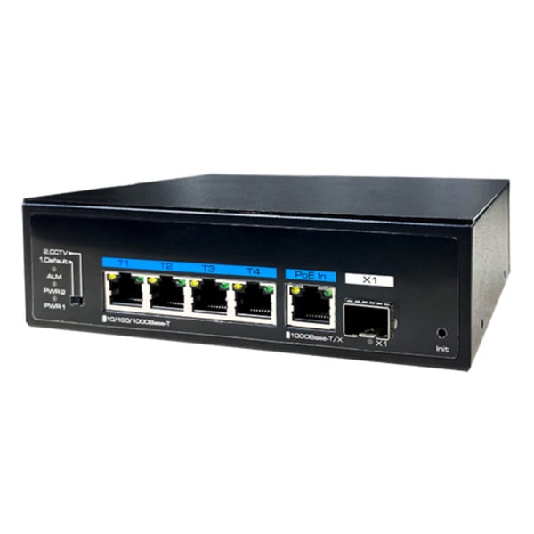 Switch PoE++ 4 puertos Gigabit + 1RJ45 Uplink Gigabit + 1SFP Uplink Gigabit 120W-PoE-IN 802.3af/at/bt 6KV DC48V-57V