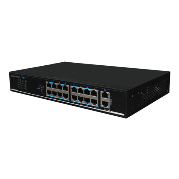 Switch PoE+ Watchdog 16 puertos 10/100 + 2 Uplink Gigabit RJ45 135W 802.3af/at 6KV