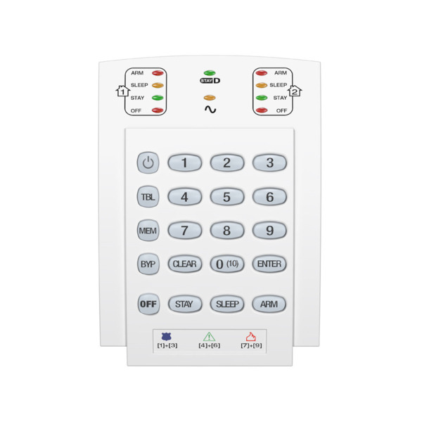 Teclado LED cableado de 10 zonas. Idioma español. Tamper antisabotaje y 1 salida PGM. Compatible sólo con centrales Spectra y Ma