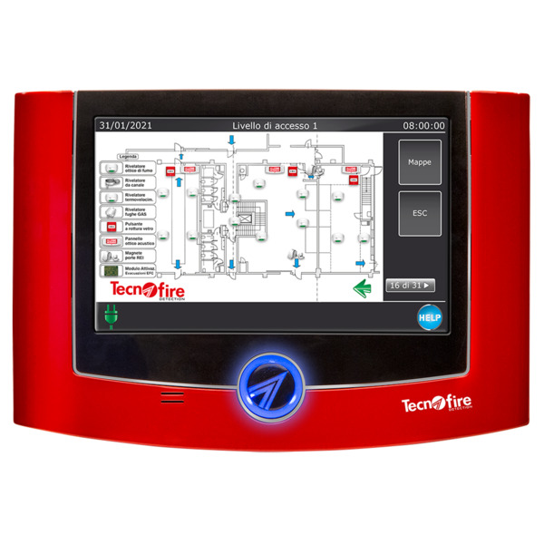 TECNOFIRE TF-TFT-7SC Panel repetidor grafico de de gestión y control - TFT 7, hasta 32 mapas gráficos - Popup automático, mapa y