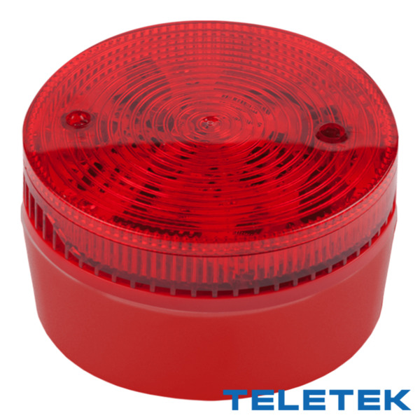 TELETEK SF100RSST-DBR Sirena de incendio interior de montaje en pared, con luz estroboscópica. EN54. Rojo + base alta