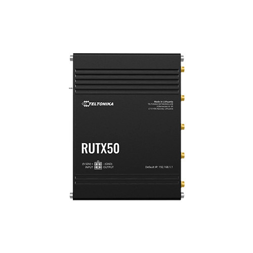 TELTONIKA RUTX50 Router 5G multired, dual SIM, 5 puertos Gigabit, Wifi, GPS, USB, E/S alarme, 9-50Vdc, cumple ciber CE/RED.
