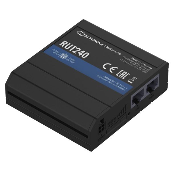 TELTONIKA TK-RUT240 Teltonika Router 4G Industrial - 2 puertos Ethernet RJ45 Fast Ethernet - 4G (LTE) Cat 4 hasta 150Mbps - 1x E (1)