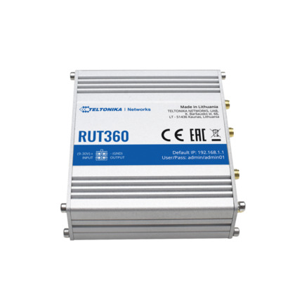 Comprar TELTONIKA TK-RUT360 Teltonika Router 4G Industrial - 2 puertos Ethernet RJ45 Fast Ethernet - 4G (LTE) Cat 6 hasta 300Mbps - 2x Entradas + 2x Salidas Digitales - Wi-Fi 802.11b/g/n 2.4GHz - Carcasa Aluminio