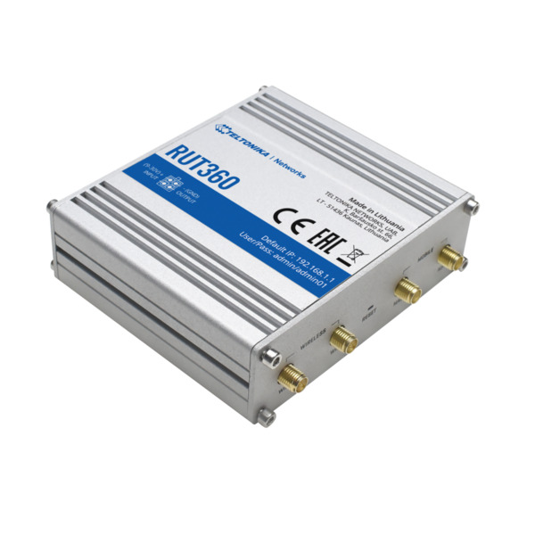 TELTONIKA TK-RUT360 Teltonika Router 4G Industrial - 2 puertos Ethernet RJ45 Fast Ethernet - 4G (LTE) Cat 6 hasta 300Mbps - 2x E (1)