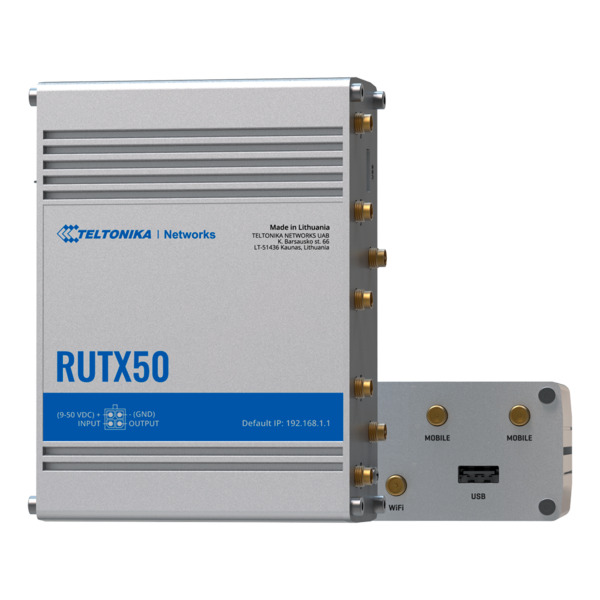 TELTONIKA TK-RUTX50 Teltonika Router 5G Industrial - 5G Sub-6Ghz SA/NSA  - Doble Módem Dual SIM  - Wi-Fi 5 - Posicionamiento GNS (1)