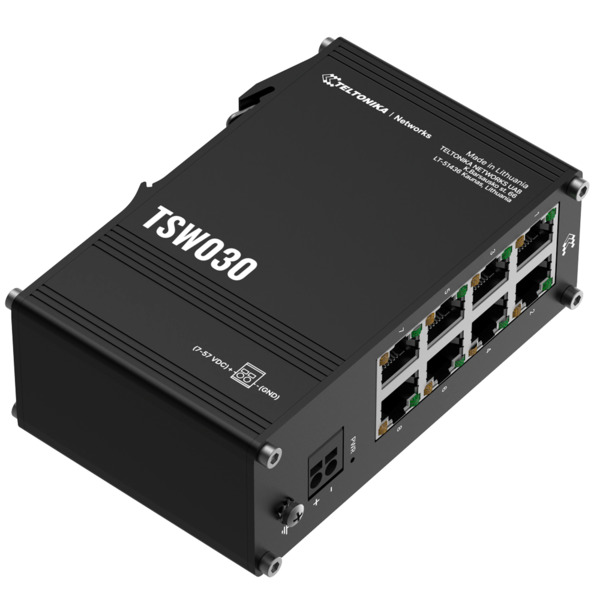 TELTONIKA TK-TSW030 Teltonika Switch No gestionable Industrial - 8 puertos Ethernet RJ45 Fast Ethernet - Rugerizado Carcasa Alum (1)