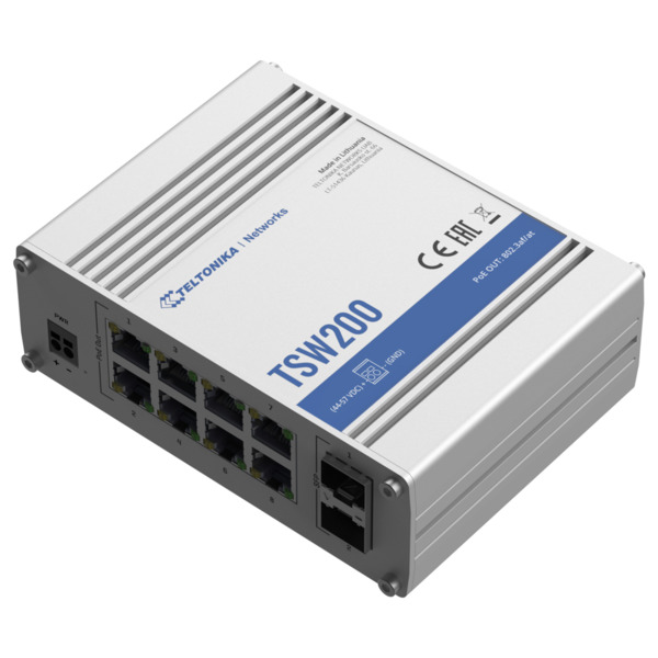 TELTONIKA TK-TSW200 Teltonika Switch PoE No gestionable Industrial - 8 puertos Ethernet RJ45 Gigabit +2 SFP Gigabit - 8 Puertos (1)