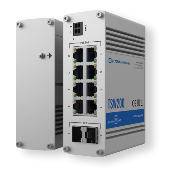 TELTONIKA TK-TSW200 Teltonika Switch PoE No gestionable Industrial - 8 puertos Ethernet RJ45 Gigabit +2 SFP Gigabit - 8 Puertos (9)