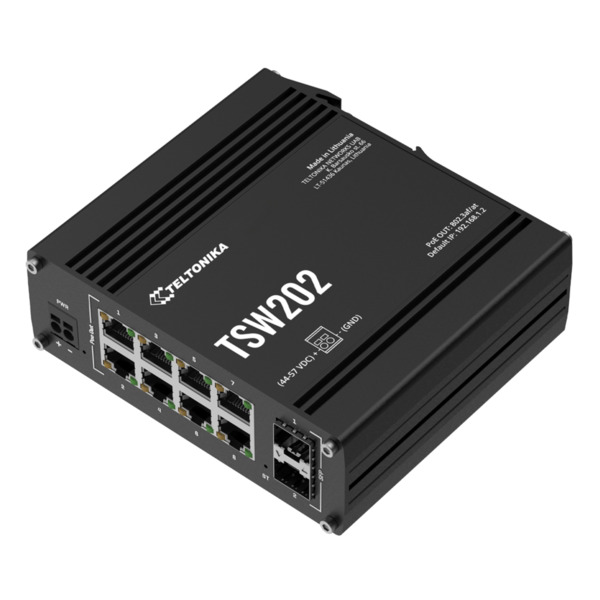 Teltonika TSW202 Switch Teltonika Industrial PoE+ 8 puertos Gigabit + 2SFP Gigabit Gestionable L2 L3 (1)