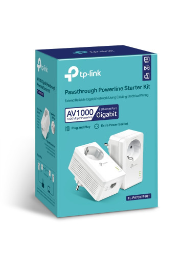 TP-LINK AV1000 PASSTHROUGH POWERLINE KIT,  BROADCOM, 1 GIGABIT PORT, 1000MBPS POWERLINE, HOMEPLUG AV2, NEW PLC UTILITY, TWIN PAC (2)