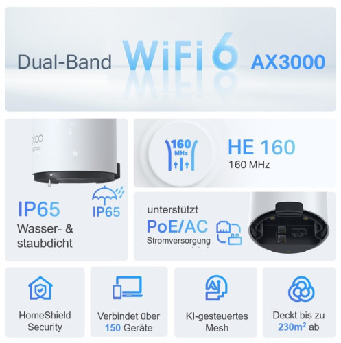 TP-Link Deco X50-Outdoor Doble banda (2,4 GHz / 5 GHz) Wi-Fi 6 (802.11ax) Blanco 1 Interno (6)