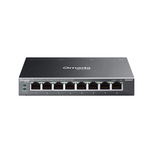 TP-Link Omada ES208GP switch Gestionado L2 Gigabit Ethernet (10/100/1000) Energía sobre Ethernet (PoE) DIN rail Negro
