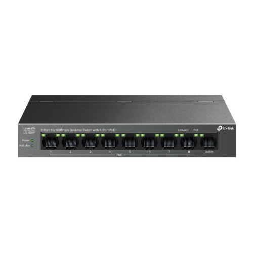 TP-LINK SWITCH DE SOBREMESA DE 9 PUERTOS 10/100 MBPS CON POE+ DE 8 PUERTOS PUERTOS: 8× 10/100 MBPS POE+, 1× 10/100 MBPS SIN POE